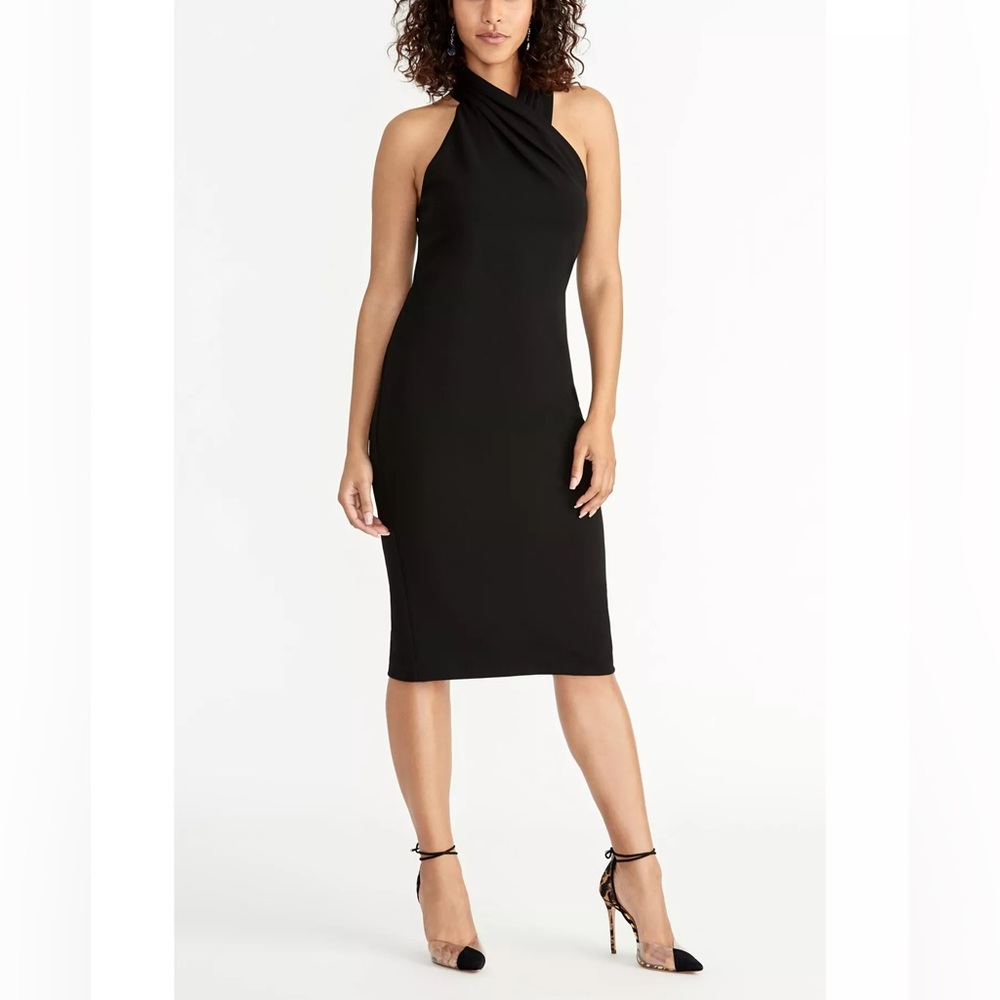NWT RACHEL Rachel Roy Womens Black Harland Twist-Neck Sheath Knee Dress Size 20W
